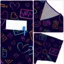 2Pcs Women's Scrubs Set with Cute Printed Scrub Caps V Neck Tops Soft Casual Nurse Uniform with Pockets (Blue, L)