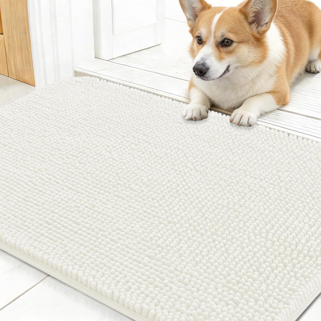 OLANLY Dog Door Mat for Muddy Paws 48x30, Super Absorbent Chenille Mud Mat