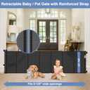 Reinforced 120 Inch Extra Long Retractable Dog Gates for Doorways Extra Wide Pet Gate Indoor 10 Ft Retractable Baby Gates for Dogs 33 Inch Tall Mesh Baby Gate Long with Reinforced Strips, Black