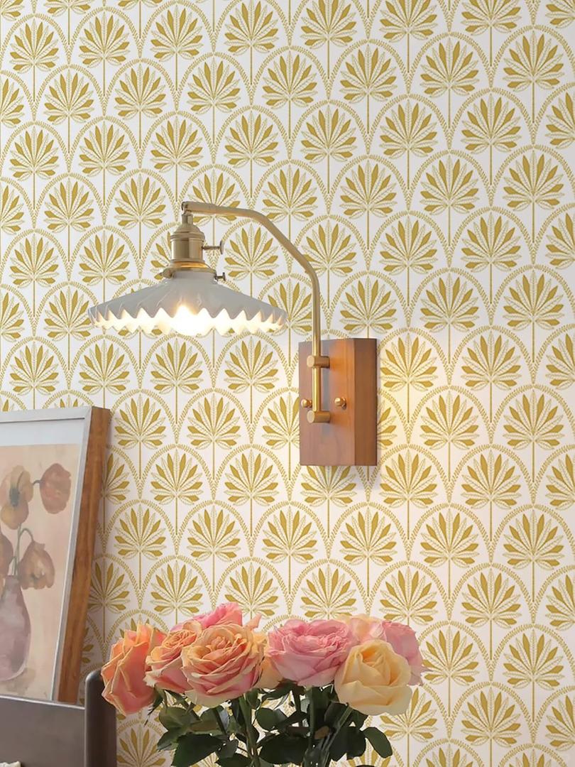 Heroad Gold Jungle Peel and Stick Wallpaper White and Gold Contact Paper Tropical Forest Wallpaper for Bedroom Bathroom Boho Removable Self Adhesive Wall Paper for Kitchen Vinyl Roll 78.7"x17.3"