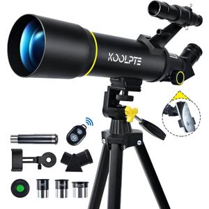 Telescope, 70mm Aperture 400mm AZ Mount Astronomical Refracting Telescopes (20x-200x) for Kids & Adults, Portable Travel with Tripod Phone Adapter, Remote Control, Easy to Use, Black