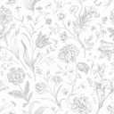 VEELIKE Sketch Grey Floral Peel and Stick Wallpaper Vintage Toile Wallpaper for Bedroom Nursery Powder Room 17.7''x118'' Removable Botanical Flower Wall Paper Self Adhesive Contact Paper for Cabinets (Light Gray)