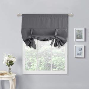NICETOWN Blackout Short Kitchen Curtain - Roll Up Window Tie Up Shades for Campers/Bathroom Window/Thanksgiving (1 Piece, Gray, 34 inches W x 45 inches L) (Grey)