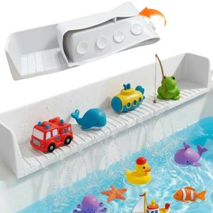 2.62FT Bathtub Splash Guard with Strong Suction Cups, Silicone Toy Tray Caddy Holder Storage for Kids, Water Leak & Splash-Proof, Suitable for Kitchen Sinks and Bathroom bathtubsGrey