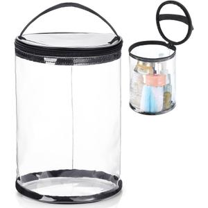 Clear Lotion Bag for Toiletry Cylinder Makeup Bag Heavy Duty Sunscreen Travel Organizer Pouch Waterproof Cosmetic Bag with Handle Zipper Gift for Christmas Beach Pool Airport Women(Black)