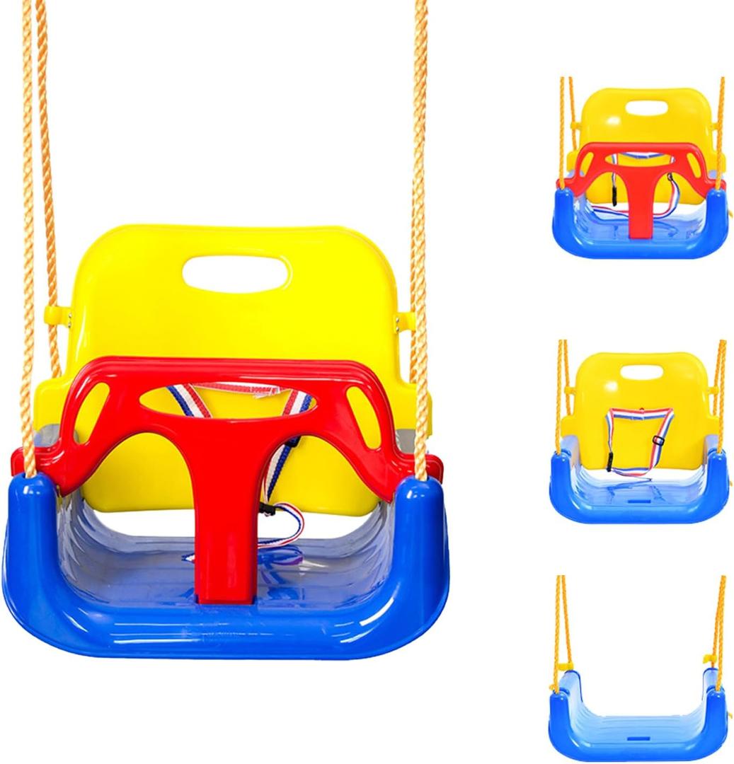 IFOYO 3-in-1 Convertible Kids Swing Seat with Detachable High-Back Support, Secure Indoor Outdoor Playground Swing for Kids