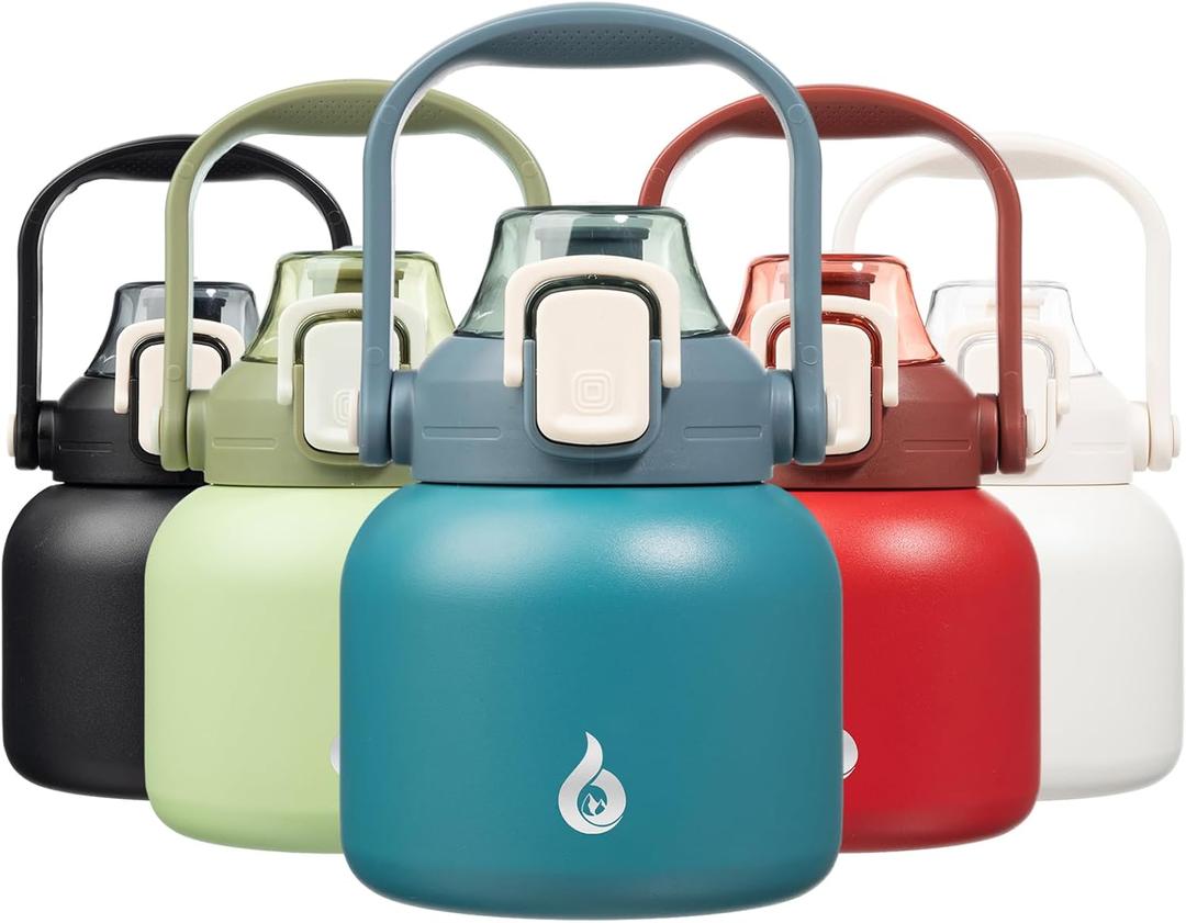 BJPKPK Insulated Water Bottles with Straw, 20 oz Cute Water Bottles with Handle, BPA Free Stainless Steel Metal Jug, Easy Carry Flasks for Men & Women, Light Blue