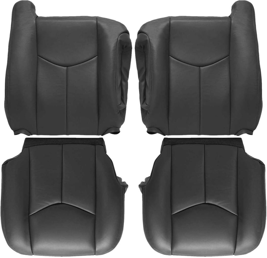 SecosAutoparts Driver & Passenger Bottom & Top Lean Back Dark Gray#692/69i Replacement Leather Seat Cover Compatible with Chevy Silverado Avalanche Tahoe Suburban GMC Sierra Yukon 2003 2004 2005 2006