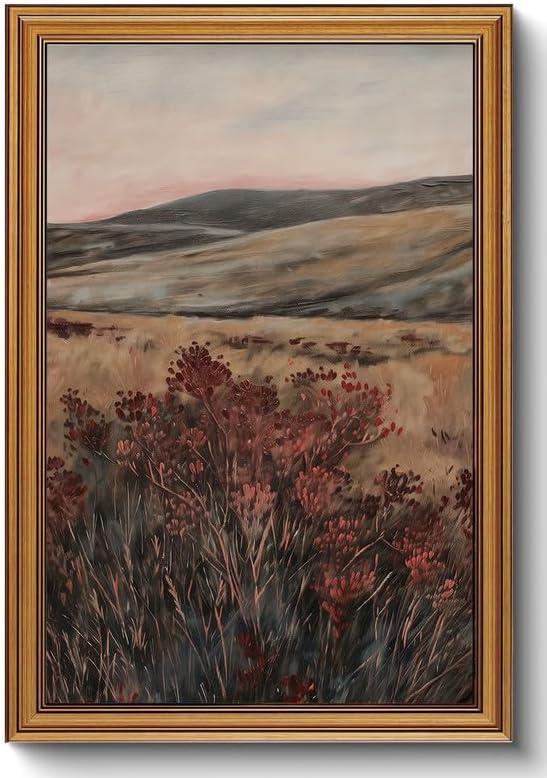 Gold Framed Wall Art Vintage Wildflower Canvas Wall Art Moody Landscape Artwork Nature Botanical Flower Prints Rustic Cottagecore Picture for Living Room Farmhouse Office Decor, 16x24