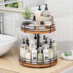 Lazy Susan Turntable Organizer Adjustable  2 Tier Wood Rotating Spice Rack 12 Inch Lazy Susan for Kitchen Countertop Cabinet Pantry Cupboard Dining Table Bathroom Coffee Bar Home Storage