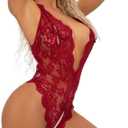 Women's Deep V Lace Babydoll Lingerie - Adjustable Teddy & Sheer Design, (Black/Red/Purple) | Sensual Nightwear (Red, M)
