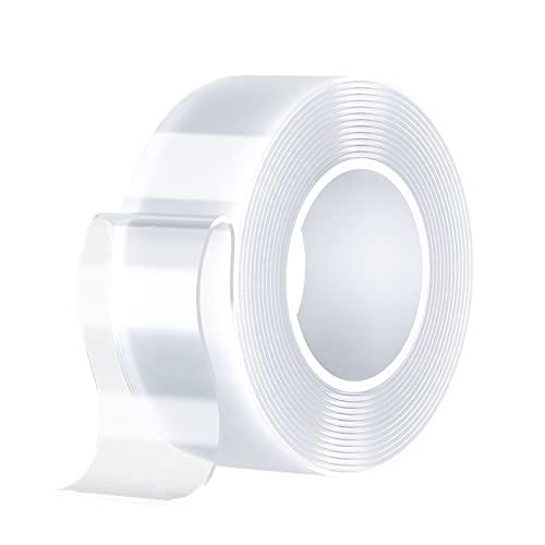 Double-Sided Tape Heavy Duty 9.84 FT x 1.18 in – Clear Removable Mounting Tape for Walls, Carpet, Rugs, Posters – Reusable, No-Residue, Indoor/Outdoor Nano Gel Grip