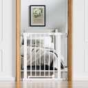 BABELIO Baby Gate for Doorways and Stairs, 26-31" Pet Gate with Wide Walk Thru Door and Lock Indicator, No Drill Pressure Mounted Safety Gate with Double Lock and Self-Closing, White