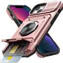 Vofolen for iPhone 13 Wallet Case with Card Holder [Store 2 Cards] + 360 Magnetic Ring Stand Dual Layer Heavy Duty Protective Shockproof Wallet Phone Case Cover for iPhone 13 for Women Men Rose Gold