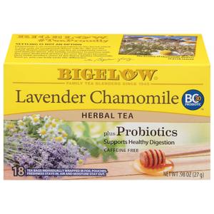 6 x Bigelow Tea Lavender Chamomile plus Probiotic Herbal Tea, Caffeine Free, 18 Total Tea Bags (Pack of 1), Best Before: JUN/2028