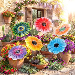 Amyhill 6 Pack Metal Shaped Plant Umbrellas for Outdoor 15 Inch Garden Plant Umbrella Shade Disk Small Flower Covers for Sun Wind Rain Protection for Potted Live Decor Garden Beds Patio