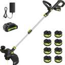 20V Cordless String Trimmer, 2.0Ah Battery Powered with Fast Charger, 12'' Grass Cutter with Auto Line Feed, 2-in-1 Electric Lawn Mower Grass Trimmer&Edger Lawn Tool with 8 Pcs Lines for Yard, Garden