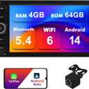 4+64G Android 14 Double Din Car Stereo for Chevrolet Silverado Impala Tahoe GMC Sierra Yukon Hummer H2 with 7 Inch IPS Touchscreen Radio Built-in Wireless Carplay/Android Auto/Bluetooth/FM/AUX/SWC