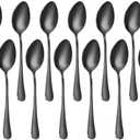 Black Spoons Silverware Tea Spoons Set of 11 Dessert Spoon 6.6inch Food-Grade Stainless Steel Kitchen, Dinner Spoons(6.6inch Spoons Set (11 Piece))