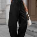 ELLEVEN Women's Cotton Barrel Leg Sweatpants with Elastic Waist, Drawstring, and Pockets  Casual Baggy Joggers (XS)