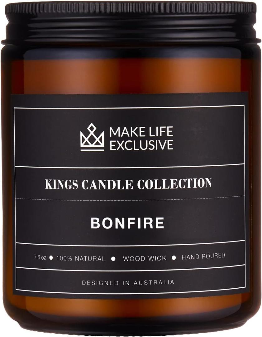 Scented Candles for Men | Bonfire, Mahogany & Teakwood Scented | Wooden Wick, Long Lasting, Masculine Scents | Natural Soy Jar Candle for Home, Bachelor Pad Decor | The Perfect Mens Gift.