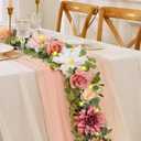 Waipfaru Artificial Flower Garland with Lights, 6.07Ft Lighted Eucalyptus Greenery Garland, Pink Rose Floral Vines for Wedding Table Runner Centerpieces Backdrop Decor