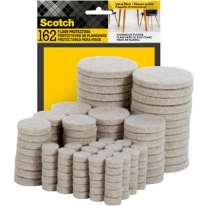 Scotch Felt Pads 162 PCS Beige, Felt Furniture Pads for Protecting Hardwood Floors, Round, Assorted Sizes Value Pack, Self-Stick design, Protecting from nicks, dents and scratches (SP845-NA)
