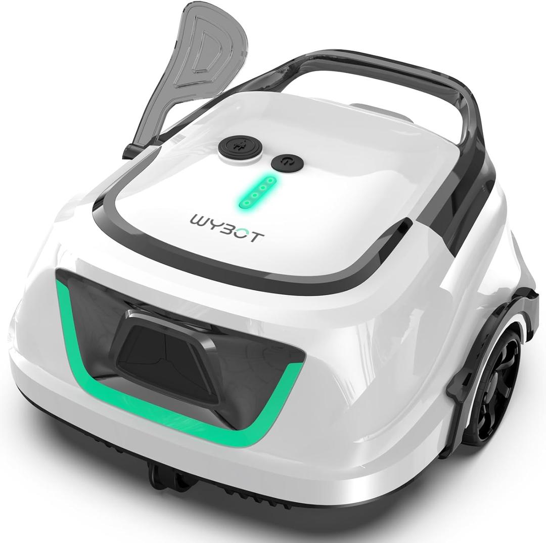 (2025 Upgraded) WYBOT A1 Pool Vacuum for Above Ground Pool, Cordless Robotic Pool Cleaner with 120 Mins, Double Filtration, Dual Motors, Fast Charging, Ideal for Above Pools, White & Green