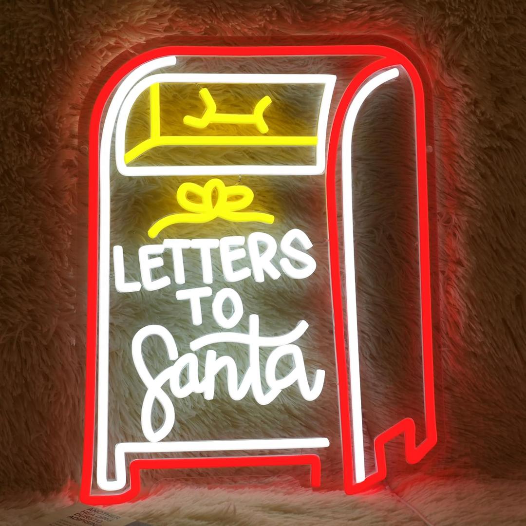 Letters to Santa Neon Sign Christmas Letter Box Light up Sign Santa Neon Light Sign for Christmas Party Bedroom New Year Bar Wall Decorations(15.75 * 12.6In)