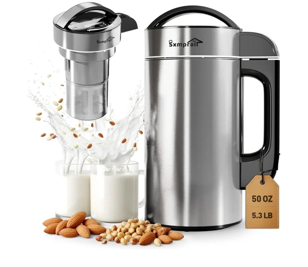 304 Stainless Steel Almond Milk Maker Machine (Built-in Filter) 50oz 6-7 Cups Per Batch, 8-IN-1 Cooking Blender Make Plant Based Nut Milk, Soy Oat Milk, Soup & Juice, Automatic Cleaning (Silvery
