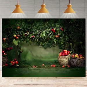 Apple Trees Orchard Photography Background Fruit Harvest Season Holiday Farm Event Party Decoration Backdrop Green and Red Apples Green Leaves Princess Girl Child Party Background (7X5FT)