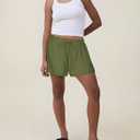 GUOLEZEEV Women Shorts Casual Drawstring Elastic Waist Flowy Linen Cute Y2k Beach Shorts (Green, M)