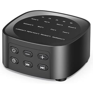Sleepbox Sleep White Noise Sound Machines with 25 Soothing Sounds 36 Volume Levels 5 Timers Visible Sound Catalog Portable Size Memory Function for Home Office and Travel (Black)