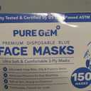 2 x PURE GEM [Pack of 150] Single Use Disposable Blue Face Mask, Soft on Skin, 3-ply Masks Facial Cover with Elastic Earloops Great For Home, Office, School, and Outdoors