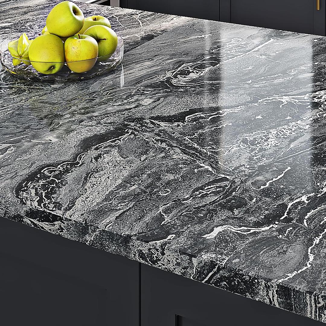 Livelynine 36 X197 Inch Extra Wide Glossy Marble Countertop Peel and Stick Wallpaper Waterproof Contact Paper for Countertops Self Adhesive Counter Covers Kitchen Vinyl Wrap Table Top Laminate Sheets
