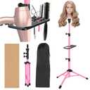 ZQIAN BEAUTY Wig Stand Tripod 50 Inch Metal Wig Mannequin Head Tripod Stand For Hairdressing Training Head Adjustable Wig Tripod Stand with Tool Tray (Pink, Mannequin Head Not Included)