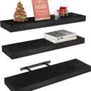 Vervida Black Floating Shelves for Wall, 24" Rustic Wood Deep Wall Mounted Shelves with Invisible Brackets for Decor & Storage, Floating Shelf for Living Room, Bathroom (Set of 3), 24x5.8