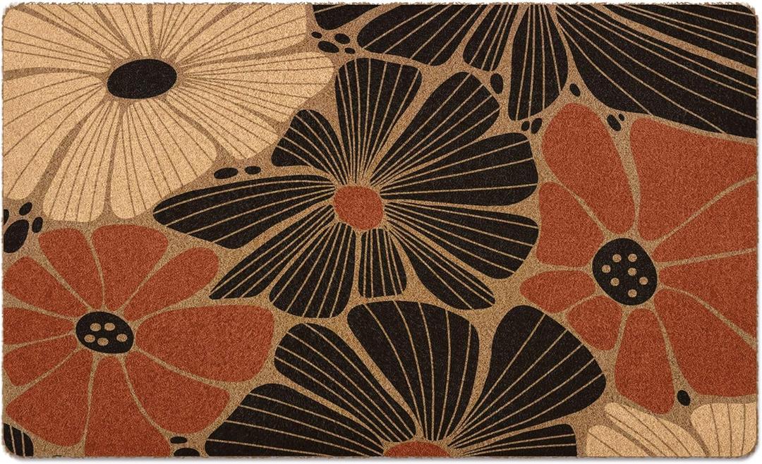 Boho Floral Door Mat Doormat, Boho Abstract Flower Welcome Front Door Mat Indoor Outdoor Entrance, Abstract Floral Artificial Coir Doormats Rugs for Porch Patio Entryway Home Decor 30x17in