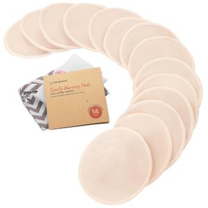 Organic Nursing Pads - 14 Washable Breast Pads for Breastfeeding, Wash Bag, Viscose Derived from Bamboo Reusable Nipple Covers for Breastfeeding Essentials, Soft & Absorbent (Bare Beige, L 5")