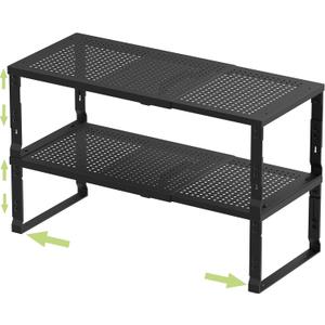 Jojocross Adjustable Expanable Stackable Spice Rack Shelf Pantry Storage Organizer for Kitchen Cabinet,Countertop,Bathroom and More.Space is no Longer Limited(2Packs/Black/Medium)