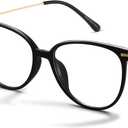Gaoye Blue Light Blocking Glasses - Trending Round TR90 Frames, Metal Arms, UV400 Protection - Matching Soft Case (*1-light Black Frame/Transparent Lens)