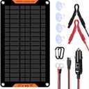 12 Volt 10 Watt Solar Car Battery Charger & Maintainer, Solar Panel Trickle Charger, with Alligator Clip& Cigarette Lighter PlugAdapter for Car, Boat, Automotive, Motorcycle, RV (Black)