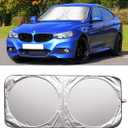 Foldable Windshield Sun Shade, Bonus Steering Wheel Sun Shield to Block UV Rays Keep Your Vehicle Cooler, Easy to Use Car Interior Accessories (59.2"x27.2")