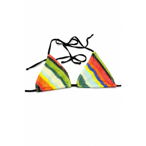 ZAFUL Womens Colorblock Stripes Triangle Halter Tied Swimsuit Bikini Top Bathing Suits Top M