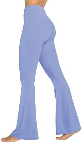 Sunzel Flare Leggings, Crossover Yoga Pants with Tummy Control, High Waisted and Wide Leg, No Front Seam Light Blue Medium 34" Inseam