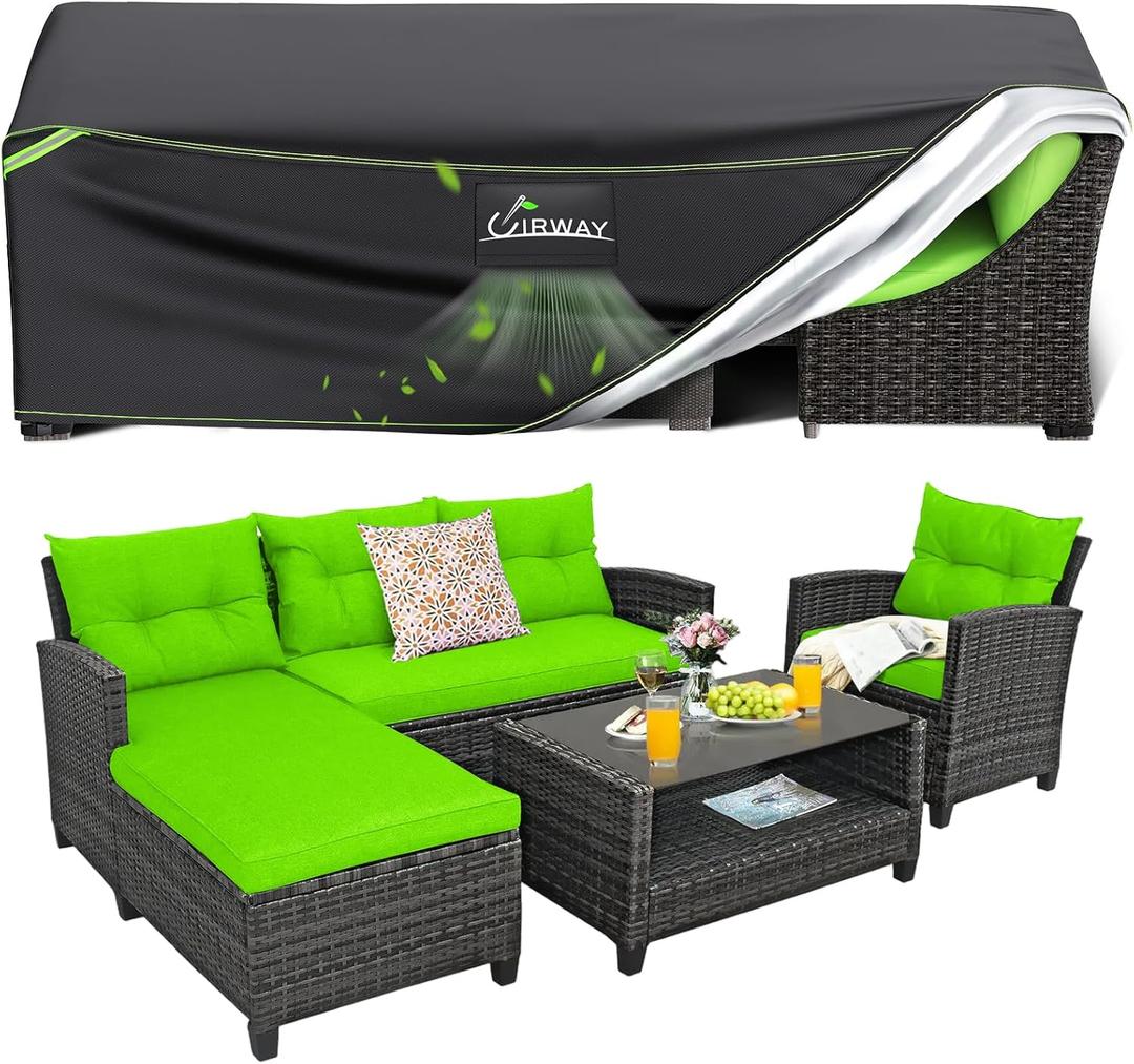 UIRWAY Patio Furniture Covers Waterproof, 90" L x 65" W x 28" H Extra Large Outdoor Sectional Couch Cover, All-Weather Heavy-Duty Patio Cover for Outdoor Sofa, Wicker Rattan Table Chairs Protection
