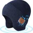 Bluetooth Beanie for Men Women, HD Stereo Sound Beanie with Headphones, Unique Tech Gifts for Men Husband Him Teen (Blue)