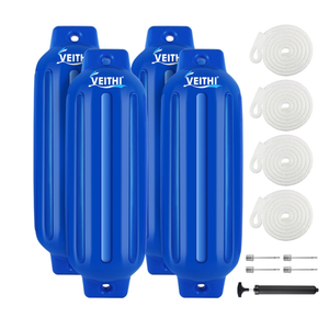 8.5 inch Boat Fenders 4 Pack,Ribbed Twin Eyes Vinyl Boat Bumpers Fenders,Boat Bumpers for Docking Come with Ropes Needles and Pump to Inflate, Size 8.5 x 27 Inch