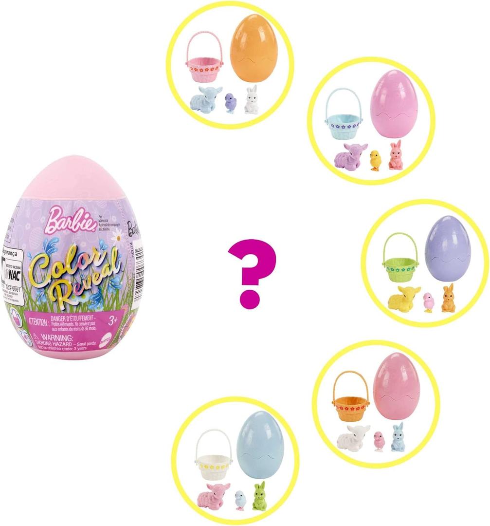 Barbie Color Reveal Easter Egg with 6 Surprises Including 1 Lamb and 3 Mystery Bags, Random Model, Children's Toy, HCC74