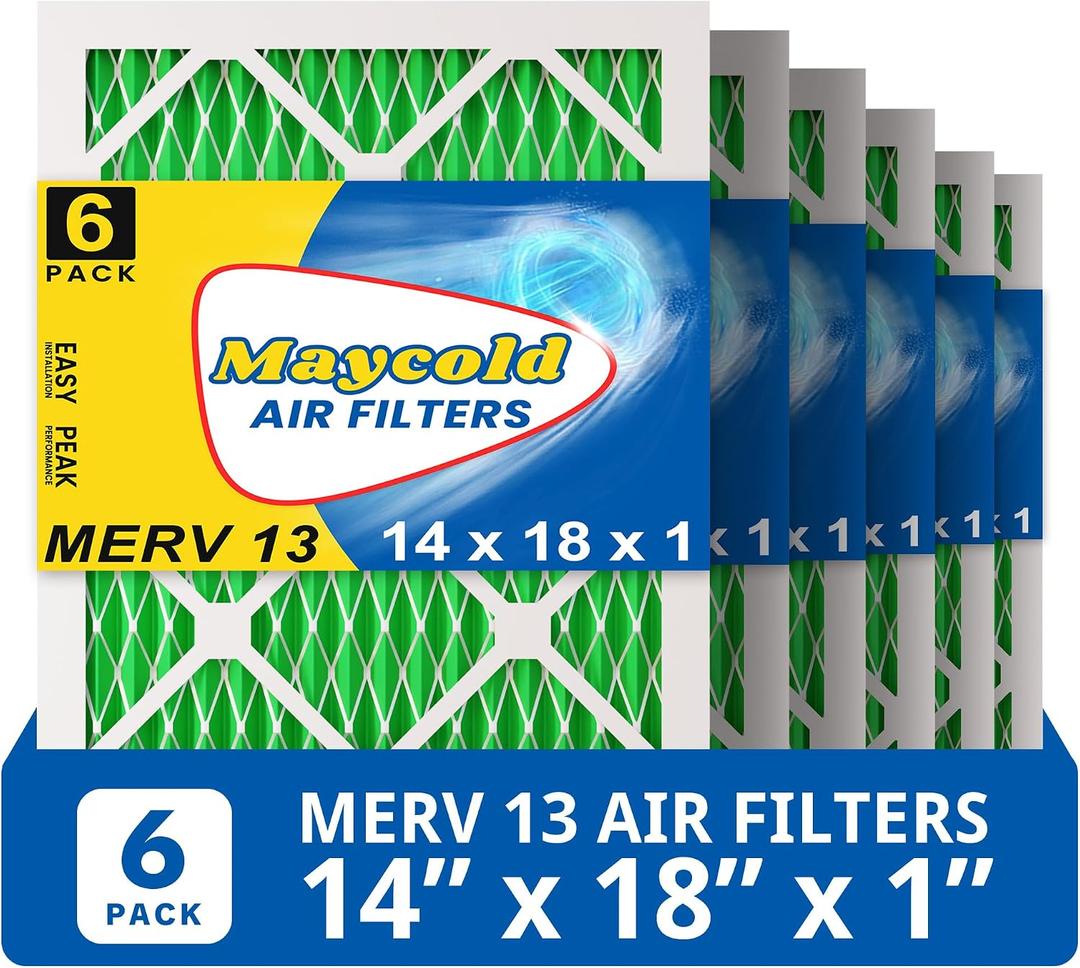 Maycold MERV 13 14x18x1 Air Filter (6-Pack), High-Efficiency Pleated AC & Furnace Filters, Actual Size: 13.70 x 17.70 x 0.75, Individually Wrapped in Plastic